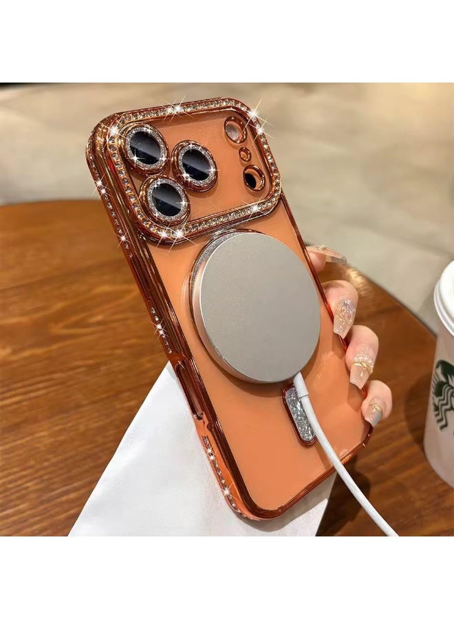 Luxury case for iPhone 17 Pro Max , compatible with MagSafe, magnetic for women, with diamond-cut protective cover (orange, iPhone 17 Pro Max) - Image 5